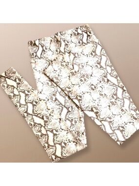 Snakeskin Print Fleece Lined Mocha Tan Zenana Leggings S/M